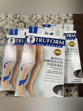 3 Truform Compression Thigh High Stockings 20-30 mmHg FIRM 8868 large Beige LOT